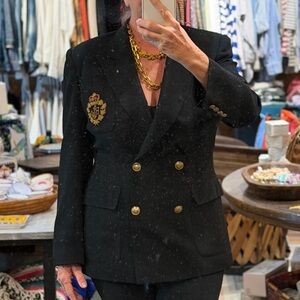 RALPH LAUREN Blazer w/Crest, Black Wool, Size 10